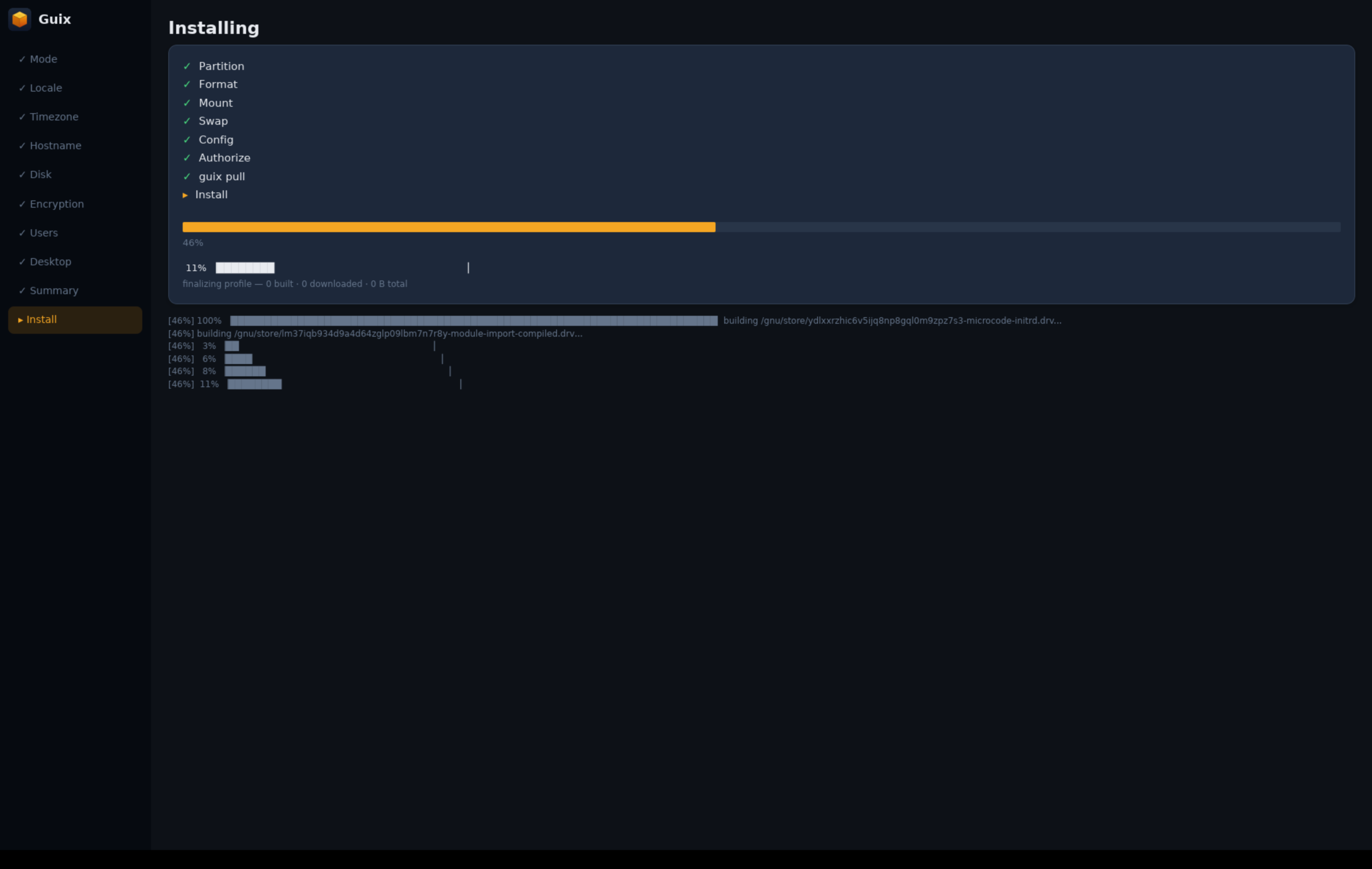 The guix-install GUI mid-install